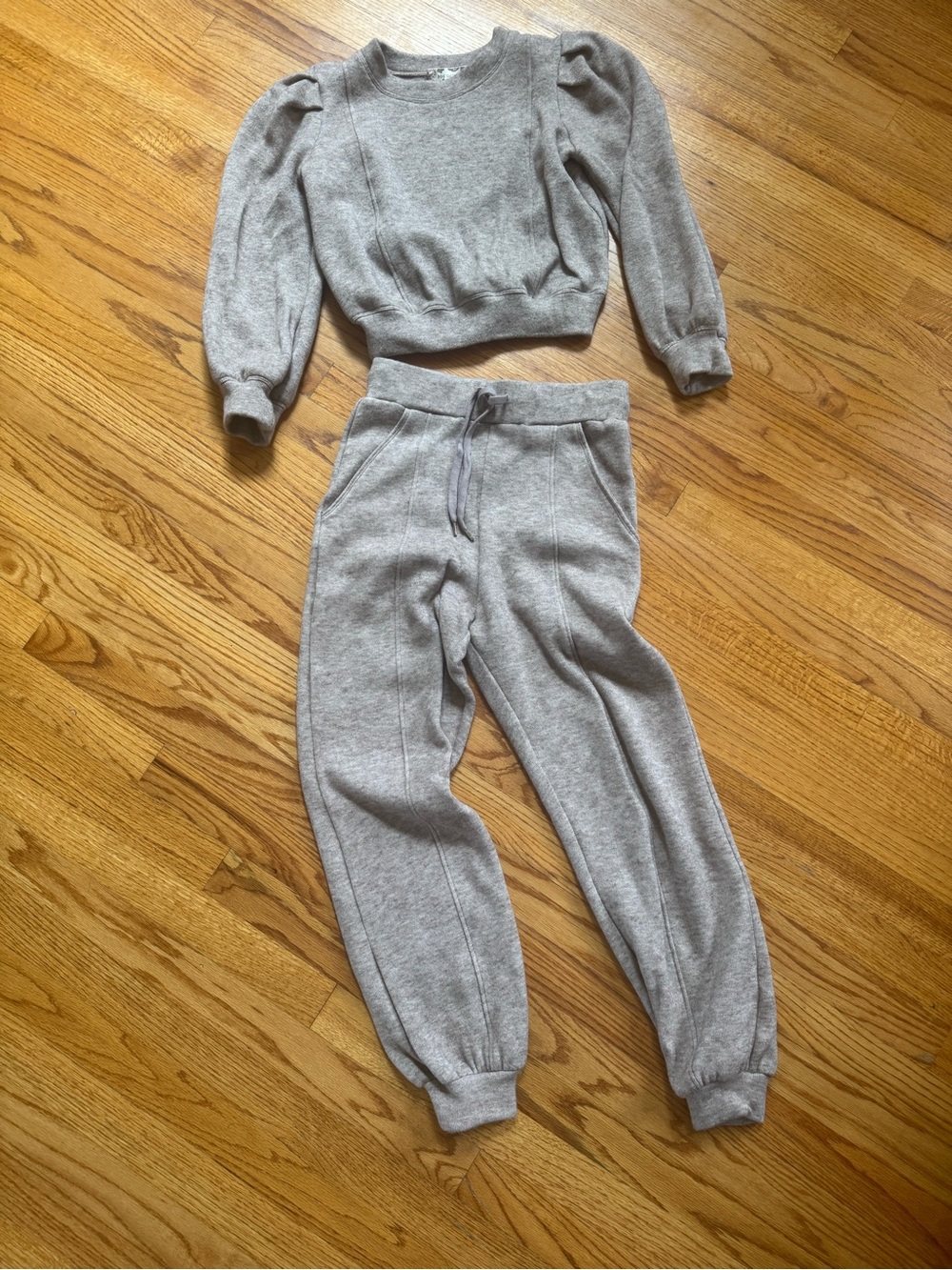B-O-G Collective Cozy Grey Puff-Sleeve Sweat Set - Top & Joggers